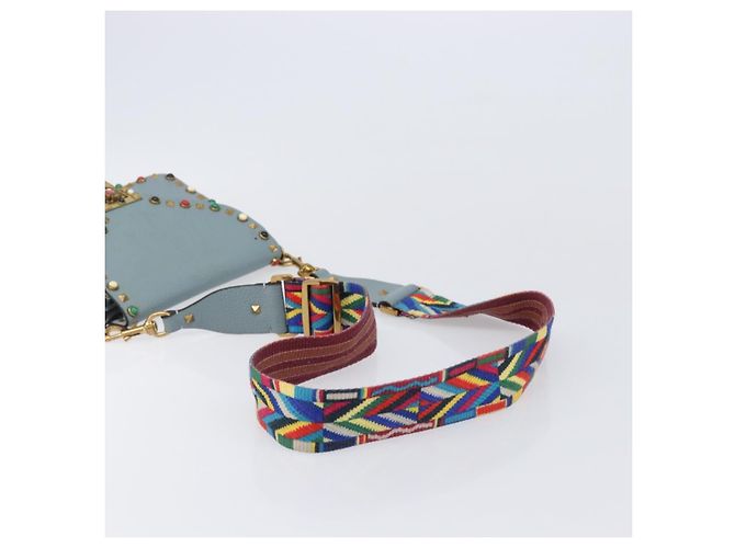 Borsa a tracolla VALENTINO Studs in pelle azzurro oro Auth LN123 D'oro Blu chiaro - vista 8