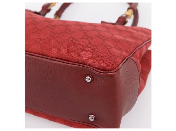 Borsa a mano GUCCI GG Canvas Bamboo Rossa Argento 112526 Auth 204886 Rosso - vista 10