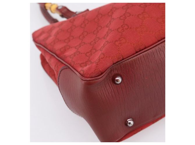 Borsa a mano GUCCI GG Canvas Bamboo Rossa Argento 112526 Auth 204886 Rosso - vista 11
