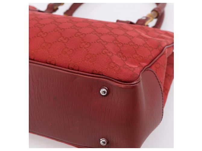 Borsa a mano GUCCI GG Canvas Bamboo Rossa Argento 112526 Auth 204886 Rosso - vista 12