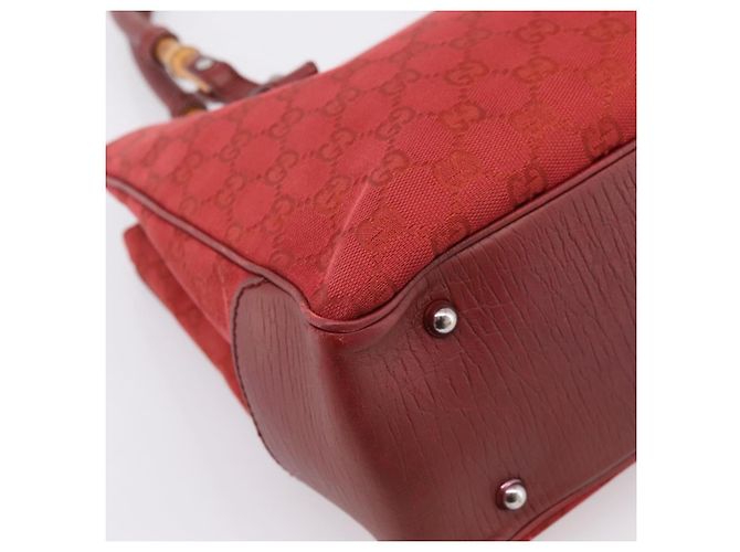 Borsa a mano GUCCI GG Canvas Bamboo Rossa Argento 112526 Auth 204886 Rosso - vista 13