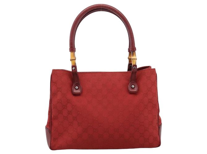 Borsa a mano GUCCI GG Canvas Bamboo Rossa Argento 112526 Auth 204886 Rosso - vista 2
