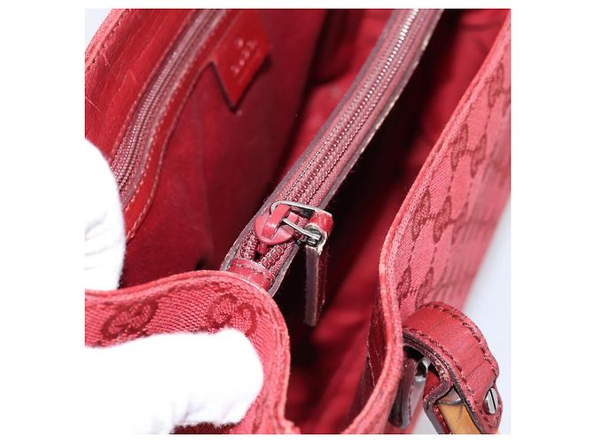 Borsa a mano GUCCI GG Canvas Bamboo Rossa Argento 112526 Auth 204886 Rosso - vista 20