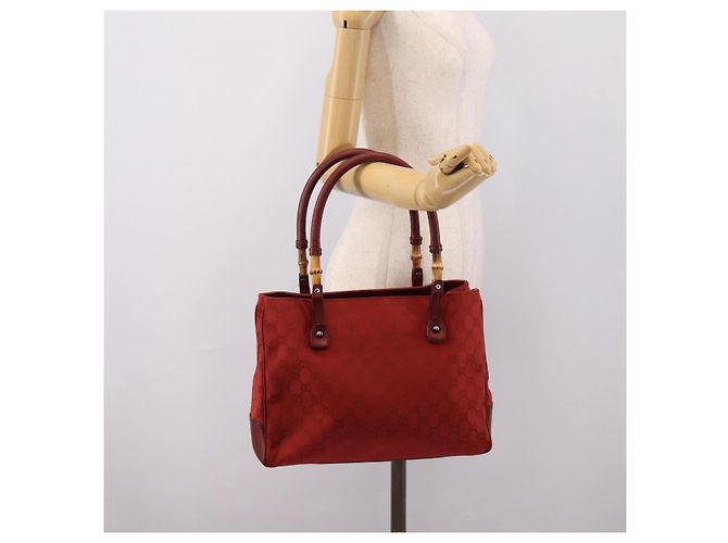 Borsa a mano GUCCI GG Canvas Bamboo Rossa Argento 112526 Auth 204886 Rosso - vista 24