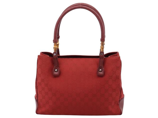 Borsa a mano GUCCI GG Canvas Bamboo Rossa Argento 112526 Auth 204886 Rosso - vista 3