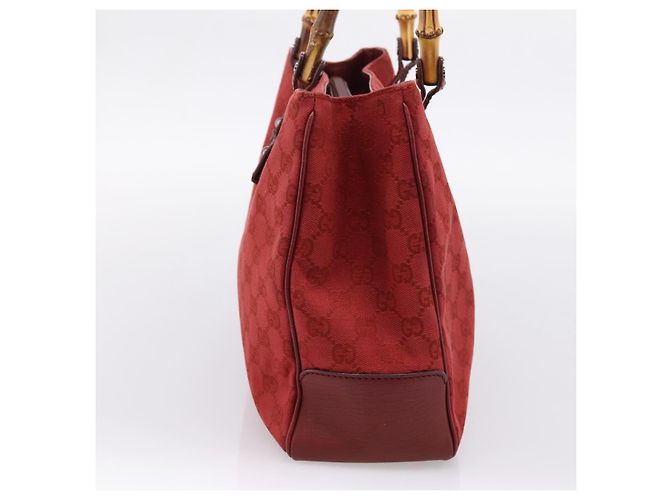 Borsa a mano GUCCI GG Canvas Bamboo Rossa Argento 112526 Auth 204886 Rosso - vista 4