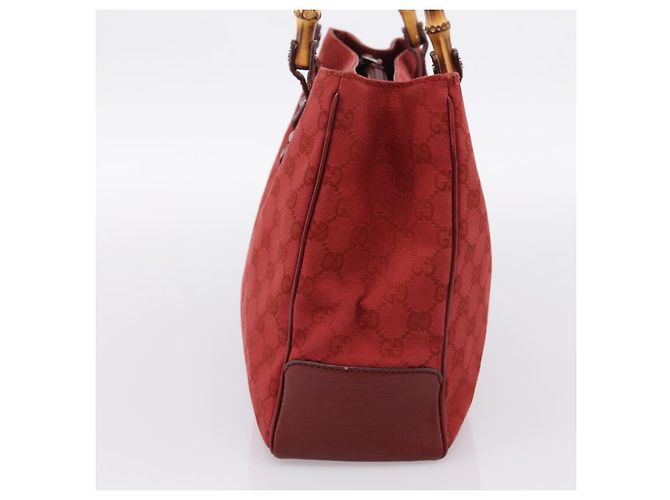 Borsa a mano GUCCI GG Canvas Bamboo Rossa Argento 112526 Auth 204886 Rosso - vista 5