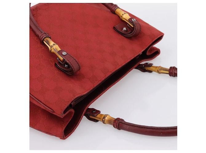 Borsa a mano GUCCI GG Canvas Bamboo Rossa Argento 112526 Auth 204886 Rosso - vista 6