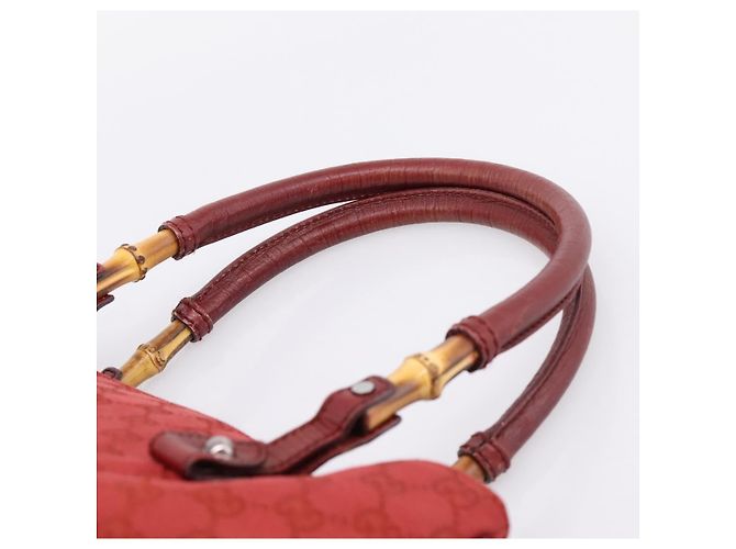 Borsa a mano GUCCI GG Canvas Bamboo Rossa Argento 112526 Auth 204886 Rosso - vista 8