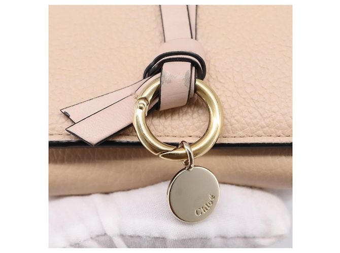 Chloé Cartera Chloe Alphabet Trifold de cuero rosa tono dorado Auth BA15602 - vista 12