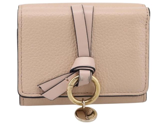 Chloé Cartera Chloe Alphabet Trifold de cuero rosa tono dorado Auth BA15602 - vista 2