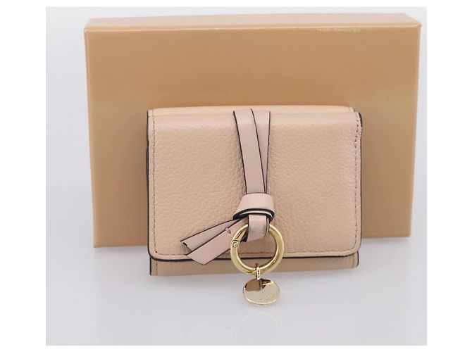 Chloé Cartera Chloe Alphabet Trifold de cuero rosa tono dorado Auth BA15602 - vista 20