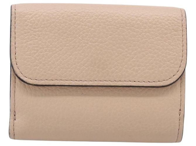 Chloé Cartera Chloe Alphabet Trifold de cuero rosa tono dorado Auth BA15602 - vista 3