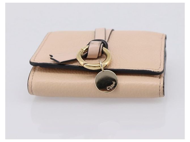 Chloé Cartera Chloe Alphabet Trifold de cuero rosa tono dorado Auth BA15602 - vista 7
