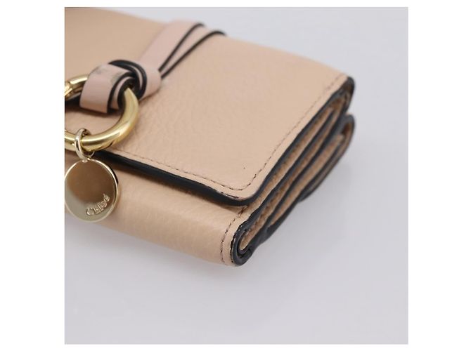 Chloé Cartera Chloe Alphabet Trifold de cuero rosa tono dorado Auth BA15602 - vista 8