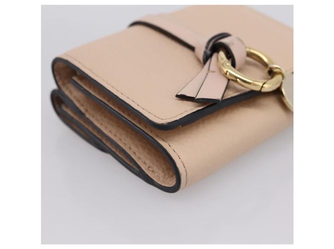 Chloé Cartera Chloe Alphabet Trifold de cuero rosa tono dorado Auth BA15602 - vista 9