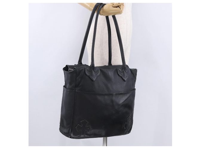 Borsa Tote Chrome Hearts Pelle Nera Auth 204170V Nero - vista 41