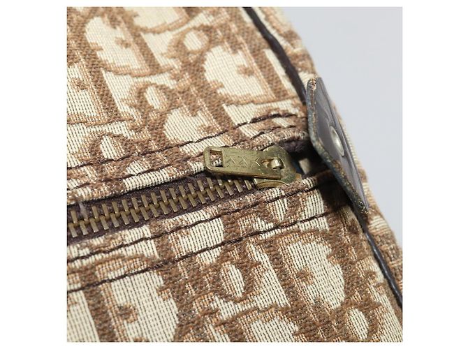 Borsa Boston Christian Dior Trotter Canvas Marrone Oro Auth 201940 D'oro - vista 14