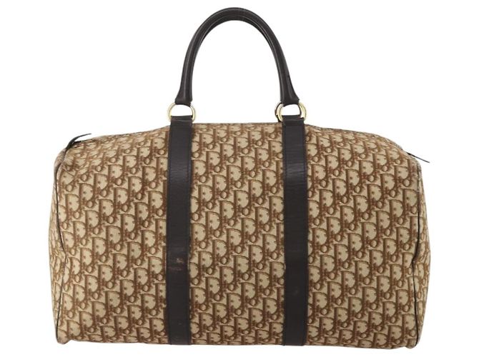 Borsa Boston Christian Dior Trotter Canvas Marrone Oro Auth 201940 D'oro - vista 2