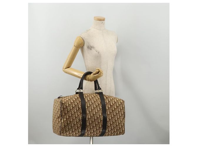 Borsa Boston Christian Dior Trotter Canvas Marrone Oro Auth 201940 D'oro - vista 21