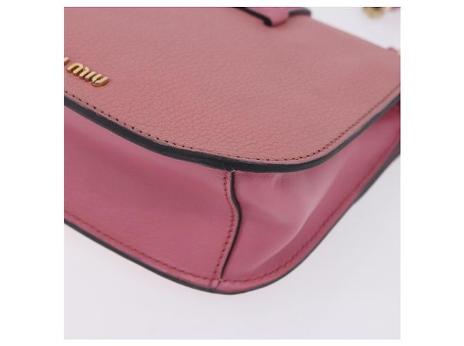 Borsa a tracolla Miu Miu Madras Chain in pelle rosa tono oro Auth ka6212 - vista 17