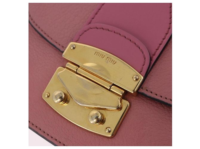 Borsa a tracolla Miu Miu Madras Chain in pelle rosa tono oro Auth ka6212 - vista 19