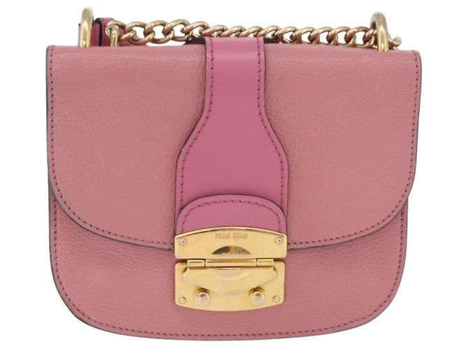Borsa a tracolla Miu Miu Madras Chain in pelle rosa tono oro Auth ka6212 - vista 2