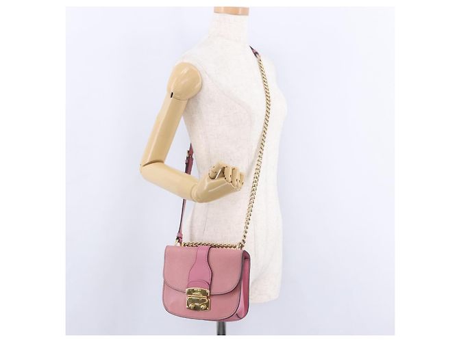 Borsa a tracolla Miu Miu Madras Chain in pelle rosa tono oro Auth ka6212 - vista 29