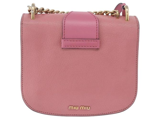 Borsa a tracolla Miu Miu Madras Chain in pelle rosa tono oro Auth ka6212 - vista 3
