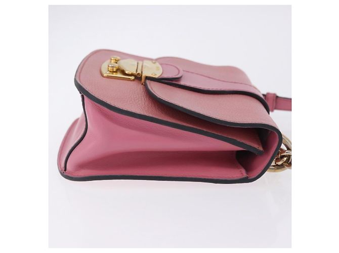 Borsa a tracolla Miu Miu Madras Chain in pelle rosa tono oro Auth ka6212 - vista 5