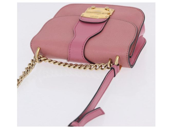 Borsa a tracolla Miu Miu Madras Chain in pelle rosa tono oro Auth ka6212 - vista 7
