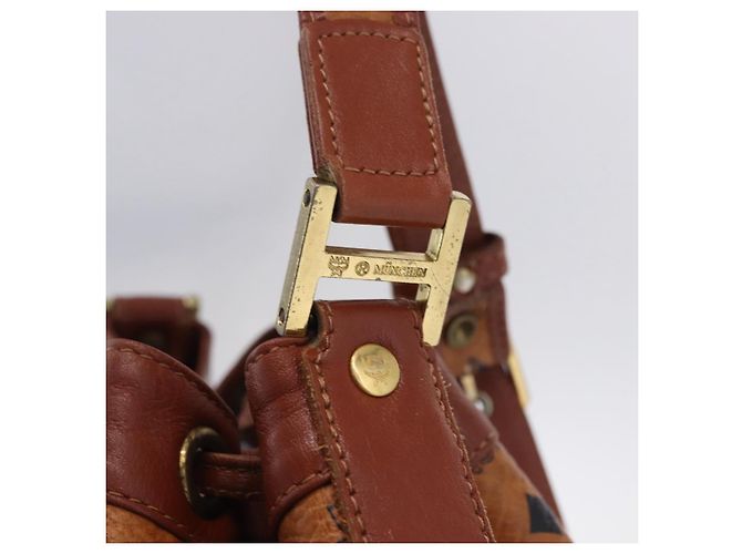 MCM Vicetos Logogram Schultertasche PVC Leather Brown Gold Auth 204094 Braun Golden - Ansicht 16