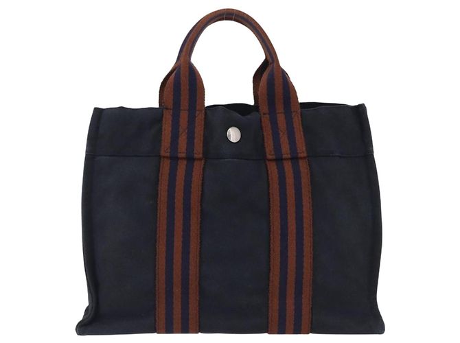 Hermès HERMES Nuova Borsa a Mano Fourre Tout PM Canvas Navy Silver Auth 204058 Argento Blu navy - vista 2