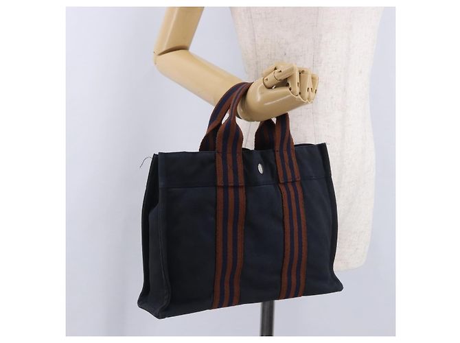 Hermès HERMES Nuova Borsa a Mano Fourre Tout PM Canvas Navy Silver Auth 204058 Argento Blu navy - vista 27