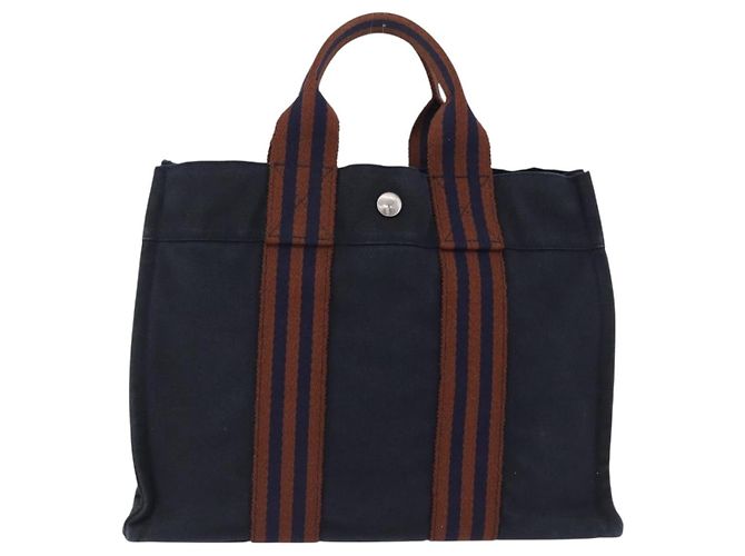 Hermès HERMES Nuova Borsa a Mano Fourre Tout PM Canvas Navy Silver Auth 204058 Argento Blu navy - vista 3