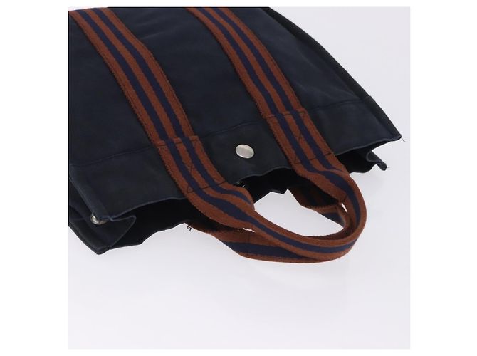 Hermès HERMES Nuova Borsa a Mano Fourre Tout PM Canvas Navy Silver Auth 204058 Argento Blu navy - vista 7