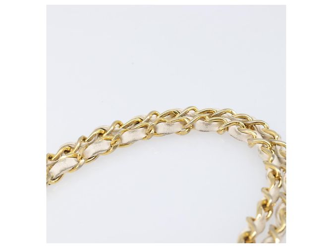 Borsa CHANEL Matelasse Double Flap Chain Bag Lamb Skin White Gold CC Auth 201534 Bianco D'oro - vista 10