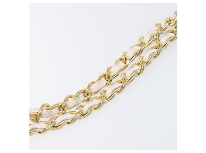 Borsa CHANEL Matelasse Double Flap Chain Bag Lamb Skin White Gold CC Auth 201534 Bianco D'oro - vista 11