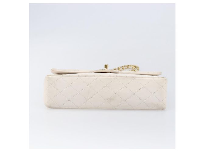 Borsa CHANEL Matelasse Double Flap Chain Bag Lamb Skin White Gold CC Auth 201534 Bianco D'oro - vista 12