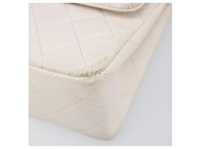 Borsa CHANEL Matelasse Double Flap Chain Bag Lamb Skin White Gold CC Auth 201534 Bianco D'oro - vista 13