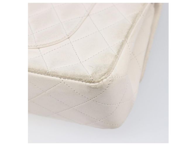 Borsa CHANEL Matelasse Double Flap Chain Bag Lamb Skin White Gold CC Auth 201534 Bianco D'oro - vista 15