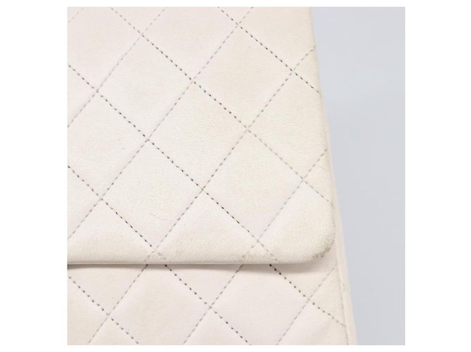 Borsa CHANEL Matelasse Double Flap Chain Bag Lamb Skin White Gold CC Auth 201534 Bianco D'oro - vista 18