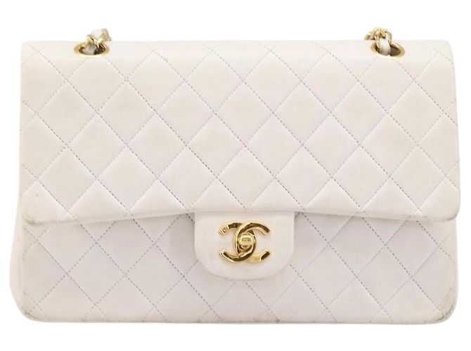 Borsa CHANEL Matelasse Double Flap Chain Bag Lamb Skin White Gold CC Auth 201534 Bianco D'oro - vista 2