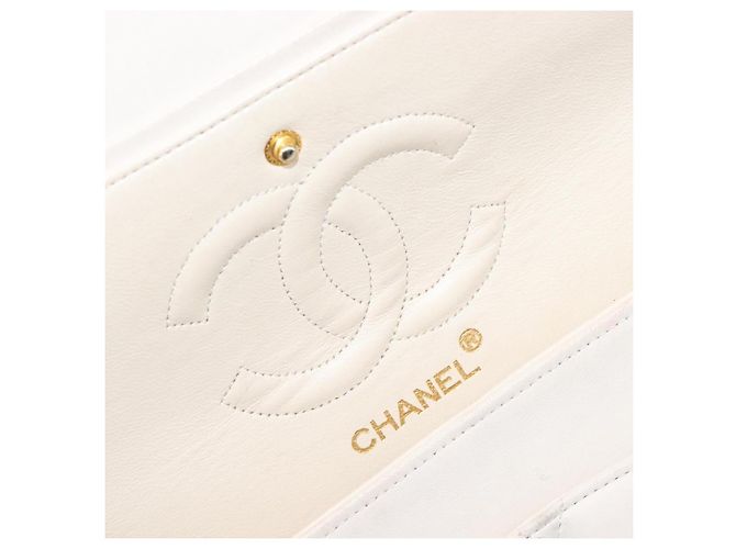 Borsa CHANEL Matelasse Double Flap Chain Bag Lamb Skin White Gold CC Auth 201534 Bianco D'oro - vista 23