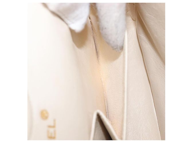Borsa CHANEL Matelasse Double Flap Chain Bag Lamb Skin White Gold CC Auth 201534 Bianco D'oro - vista 27