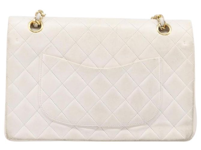 Borsa CHANEL Matelasse Double Flap Chain Bag Lamb Skin White Gold CC Auth 201534 Bianco D'oro - vista 3