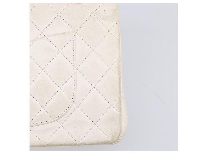 Borsa CHANEL Matelasse Double Flap Chain Bag Lamb Skin White Gold CC Auth 201534 Bianco D'oro - vista 4