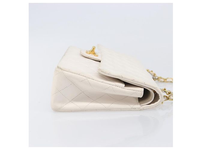 Borsa CHANEL Matelasse Double Flap Chain Bag Lamb Skin White Gold CC Auth 201534 Bianco D'oro - vista 5