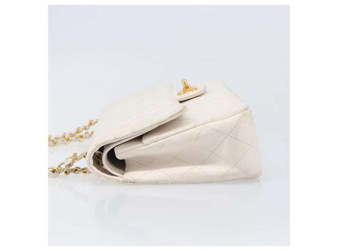 Borsa CHANEL Matelasse Double Flap Chain Bag Lamb Skin White Gold CC Auth 201534 Bianco D'oro - vista 6