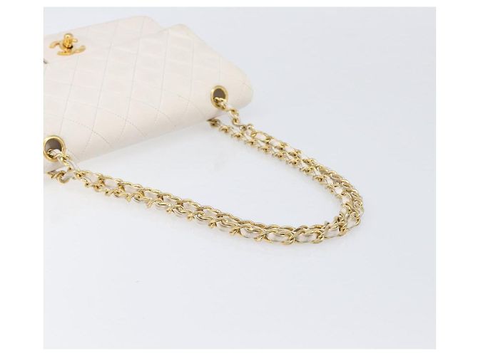 Borsa CHANEL Matelasse Double Flap Chain Bag Lamb Skin White Gold CC Auth 201534 Bianco D'oro - vista 8